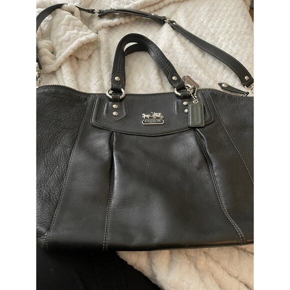 COACH Madison XL Black Leather Sabrina Purse Satchel Shoulderbag $498 - Picture 1 of 16